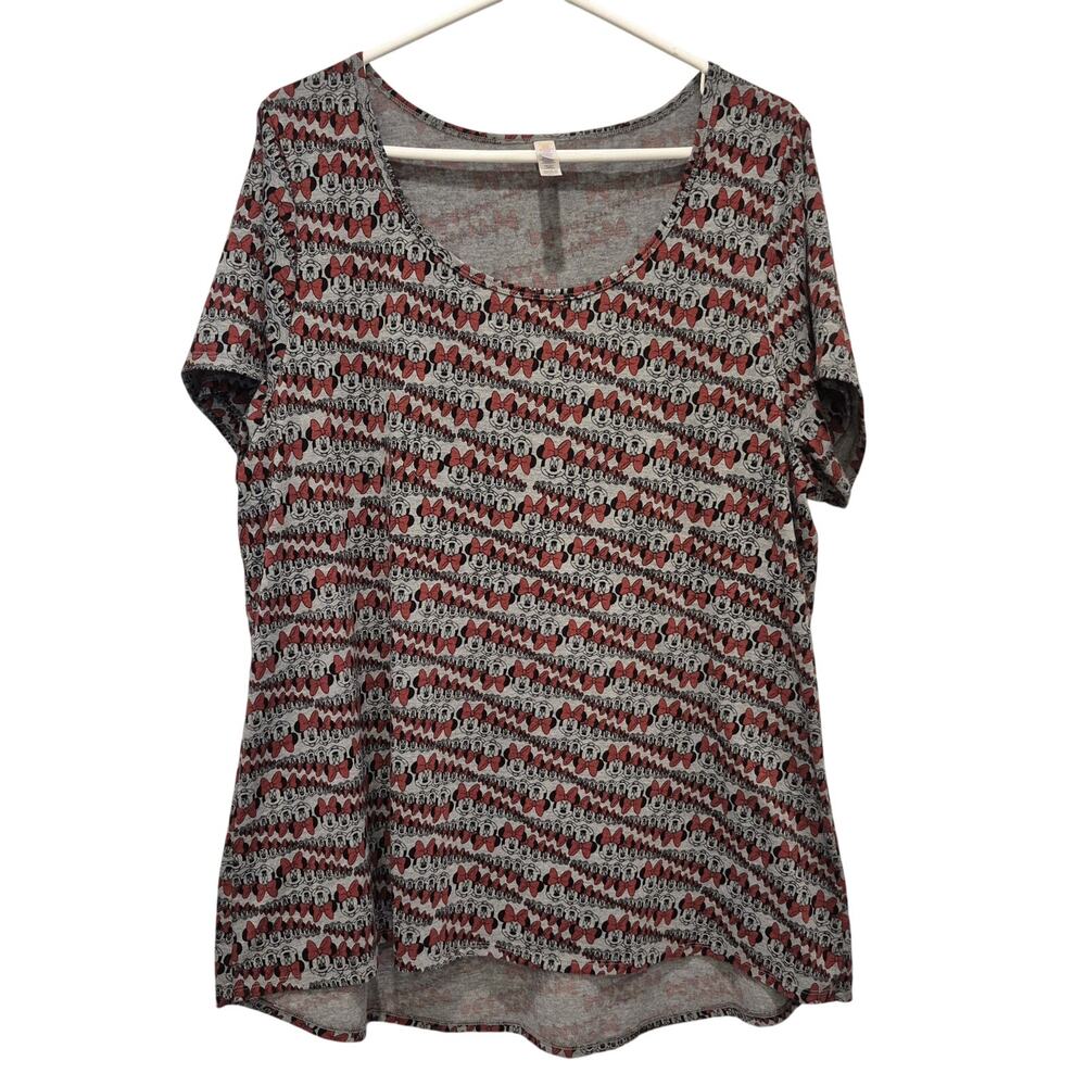 LulaRoe 3XL Minnie Mouse Tee Scoop Neck Gray Red Black Soft & Comfy Polyester